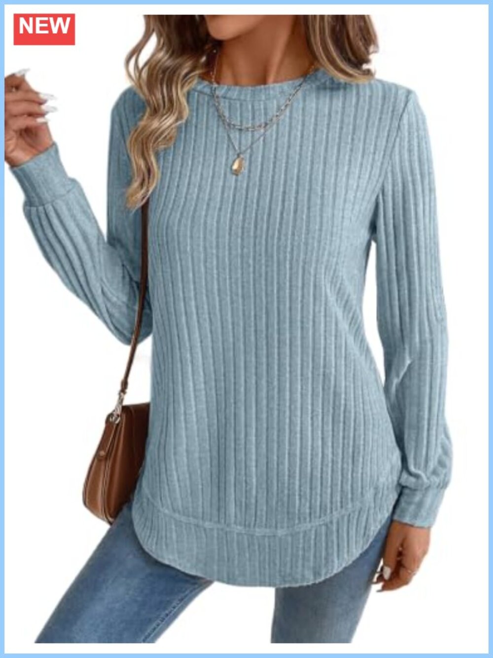 Womens Long Sleeve Crew Neck Lightweight Tunic Sweater Ribbed Knit Must-Have